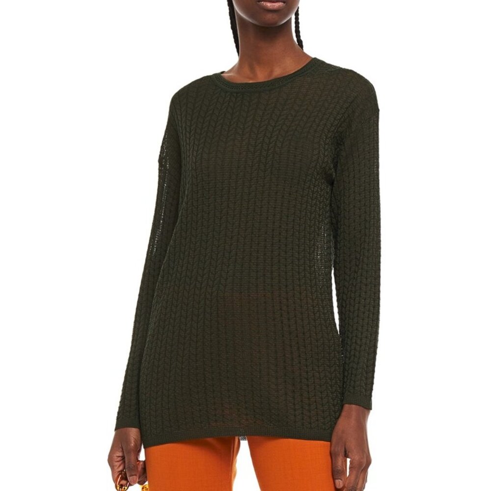 NWOT M MISSONI Sweater, Wool Blend Green Chevron Ribbed Knit, IT44 US8